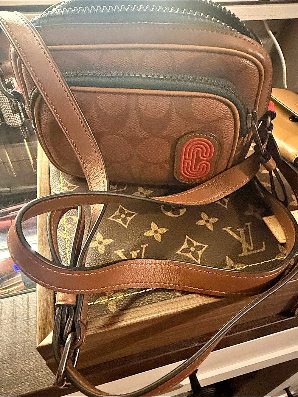 Coach Camera Bag With Coach Print Brown Crossbody Bag